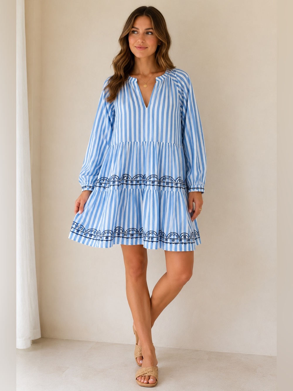 NWT Hatley Medium Striped Embroidered Coastal Cottagecore Boho Preppy Dress‎